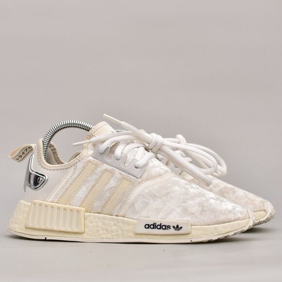 ADIDAS NMD R1 WOMENS SIZE 7 WHITE SILVER METALLIC VELVET VELOUR SHOES - Picture 8 of 8